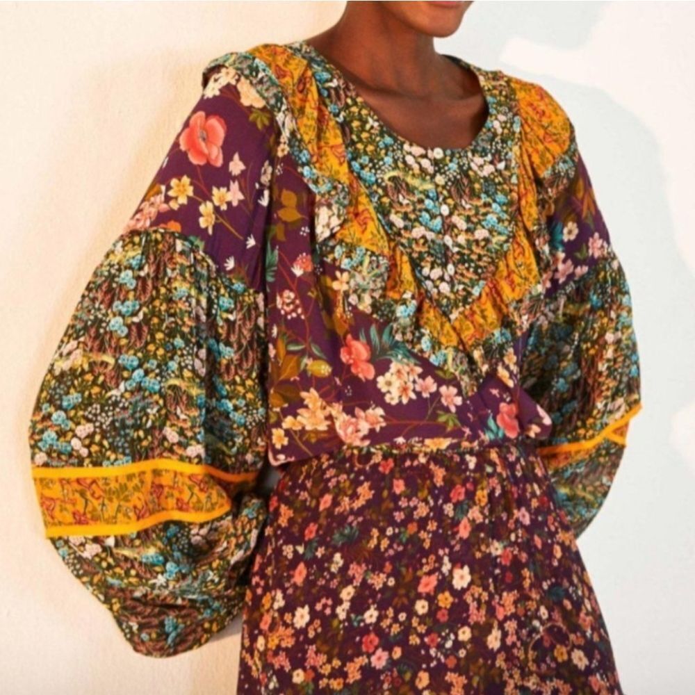 Anthropplogie FARM Rio Ditsy Floral Mix Boho Peasant Blouse Size Small